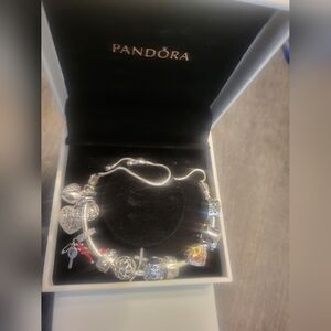Pandora Necklace and bracelet set with 12 charms.